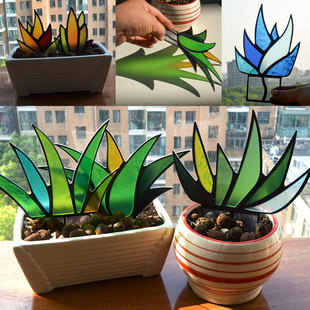 Tyu009-014 Sun Catcher Glass Agave Acrylic Potted Plant Ornament