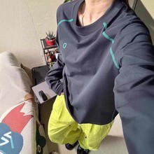 秋冬t恤撞色插防晒男女蓝色冰长袖户外运动骑行上衣肩袖拼接薄款