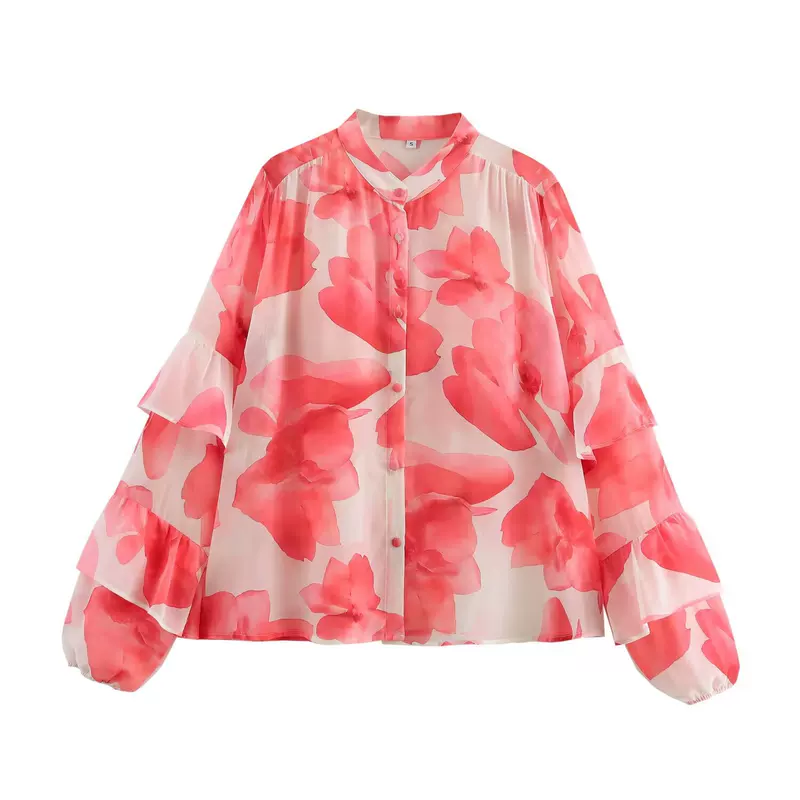 Wholesale 2025 Spring Long Sleeve Printed Chiffon Top Fashion Commuting Style Layered Women's Shirt KK2-5744