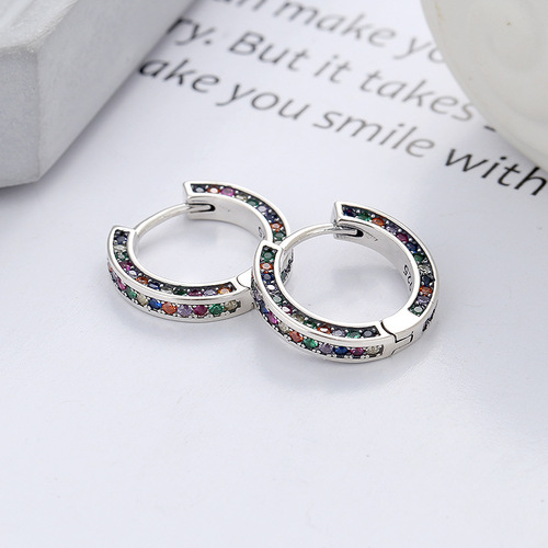 Yunchaoxuan S925 sterling silver Korean style colorful zircon inlaid circle simple ins style versatile geometric earrings