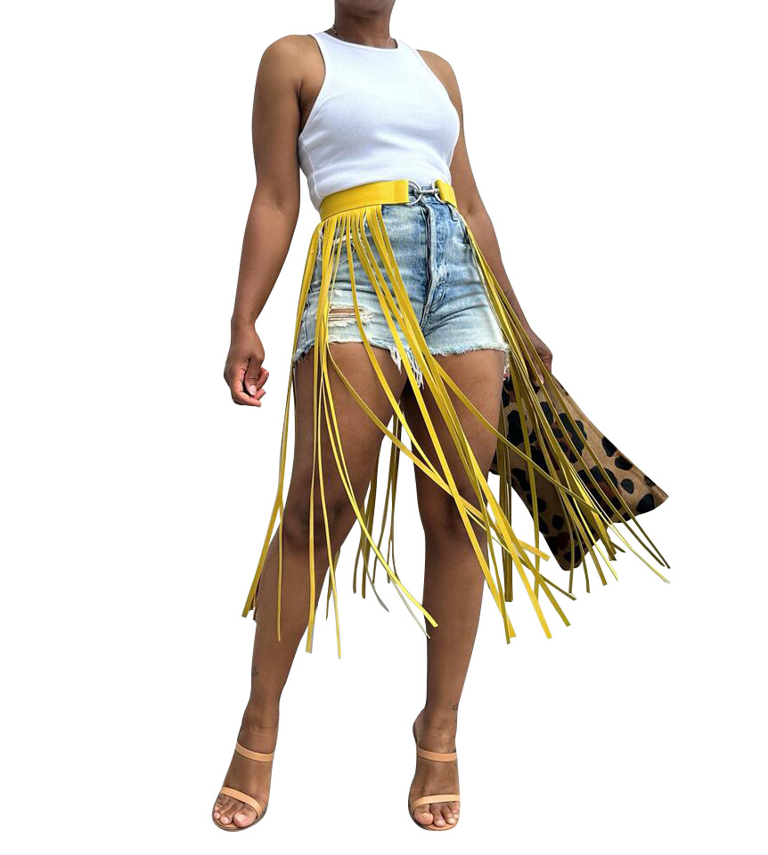 Punk Style Long Tassel Midi Skirt American Solid Color Below Knee Beach Style Thin Summer Skirt_ecoleips.com