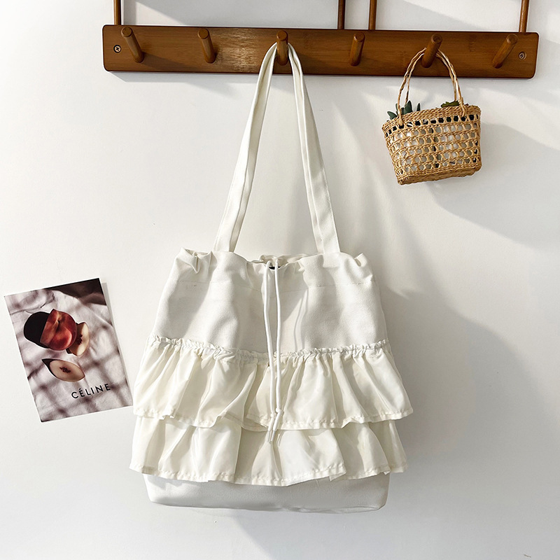 Cute Little Fragrant Pleated Lace Shoulder Bag Large Capacity Shopping Bag Commuter Women's Bag Literary Casual Women's Armpit Bag