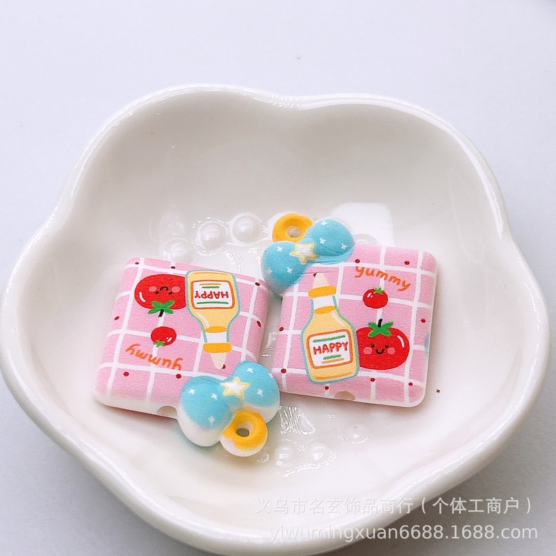 28*25mm双面印花卡通蝴蝶结画板竖孔diy串珠散珠手机链饰品配件|undefined