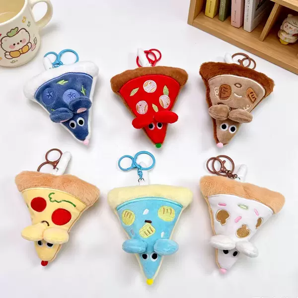 New Mouse Pizza Plush Pendant Couple Bag Keychain Doll Ornament Triangle Cheese Pendant Small Doll