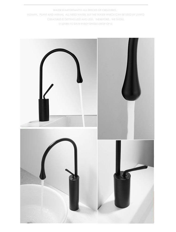 Copper washbasin, cold and hot water faucet, washbasin, black washbasin, countertop basin, bathroom cabinet faucet, white water drop faucet Item Picture