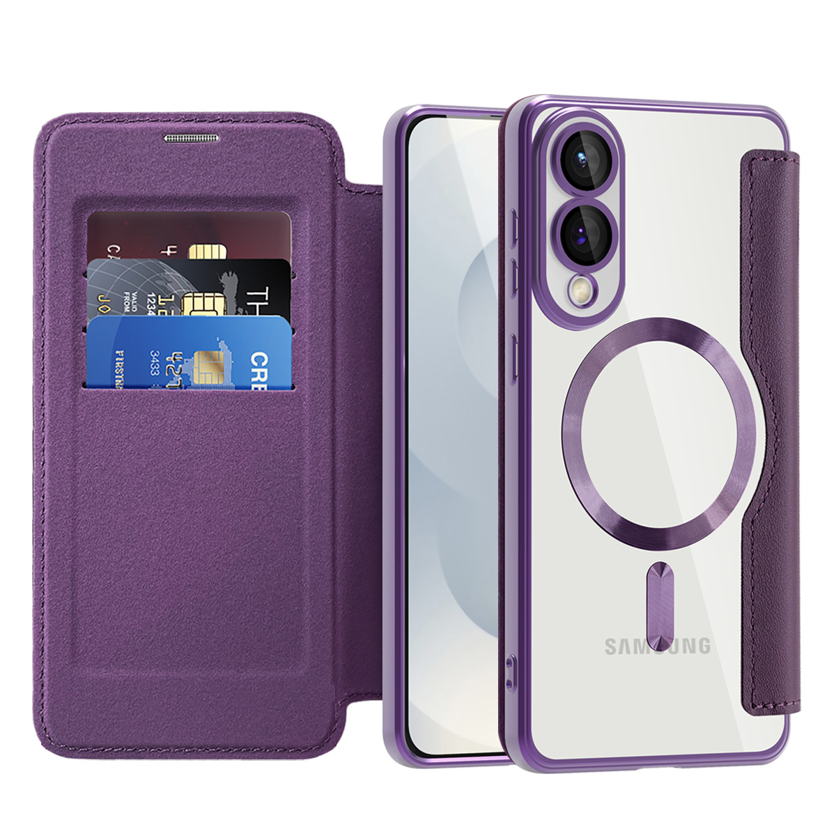 Adecuado para Samsung S25Edge Golden Shield Magnetic Business Cube Funda de cuero S24FE Tarjeta de enchufe Película de lente Flip Funda para teléfono a prueba de caídas