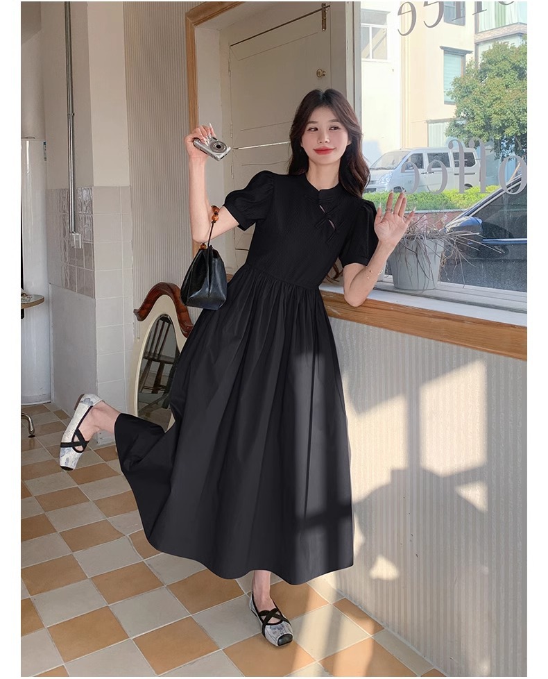 Blue Chinese Style For Women, Summer 2025 New Model, Improved Cheongsam, Elegant And Slimming Long A-line Dress_ecoleips.com
