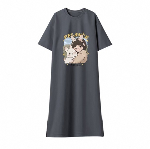 2025 new summer short-sleeved dress Korean casual lazy style T-shirt skirt loose large size over-knee long skirt