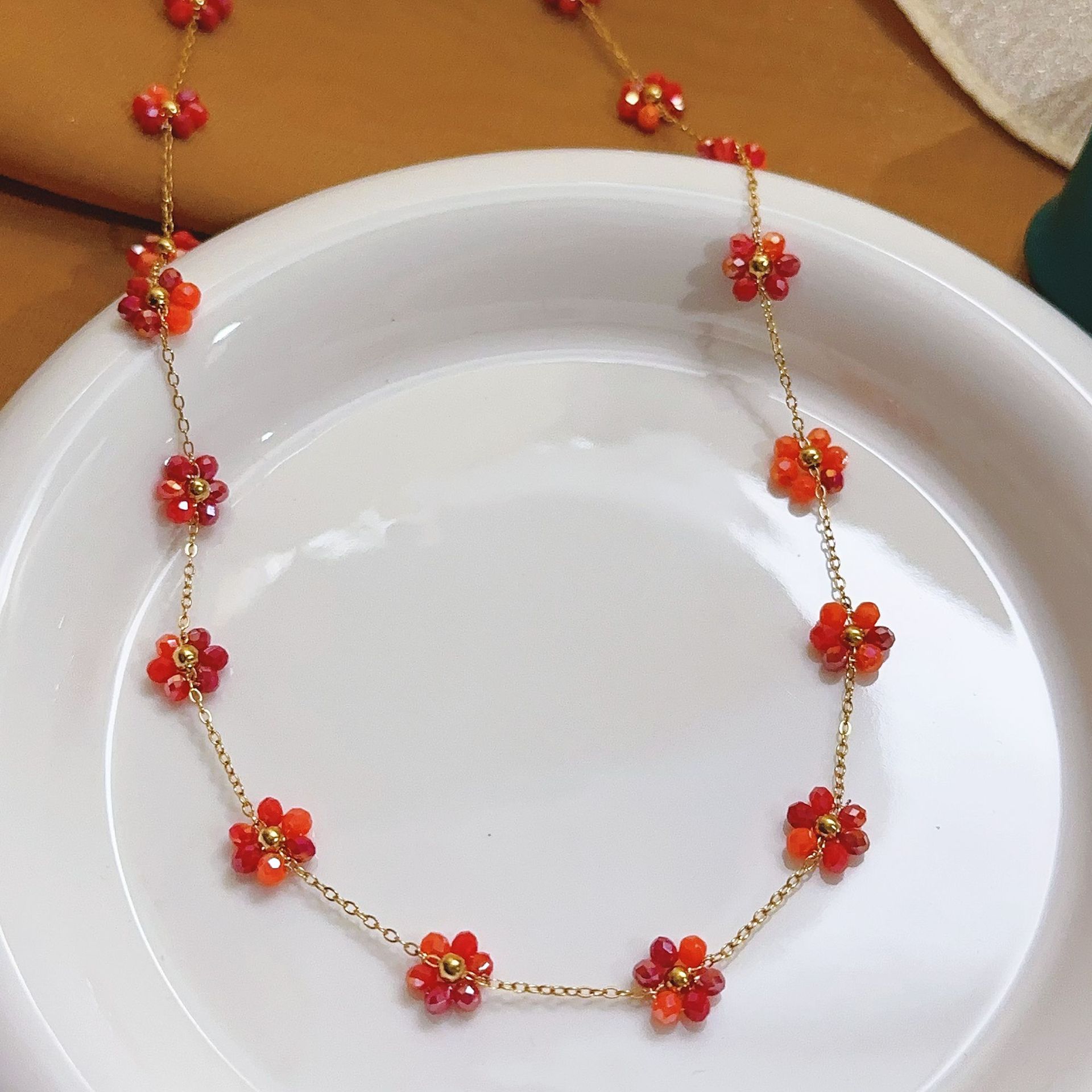 Boemia transfronteriza collar de cuentas pulseras tobillas hechas a mano niña pequeña flor perlas de vidrio titanio conjunto de joyería de acero image 2