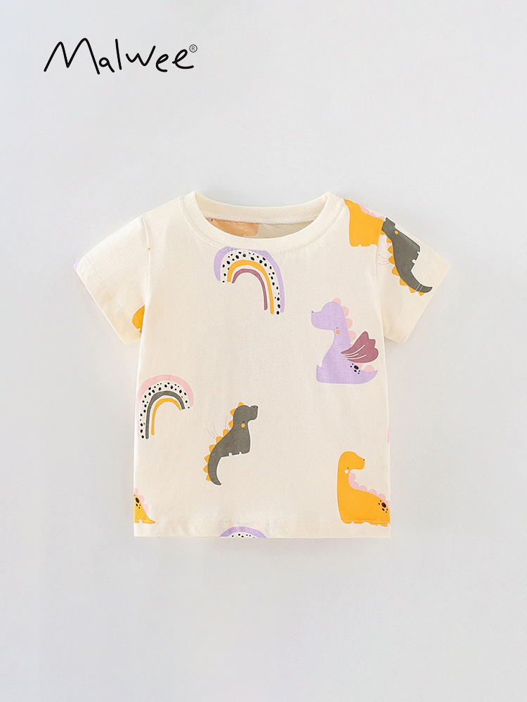 Malwee camiseta infantil de verano nuevo estilo europeo y americano impresión casual de mangas cortas ropa de niños extranjera superior