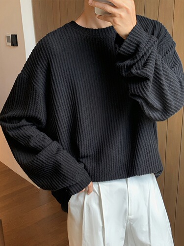Men's Long-Sleeve Honeycomb T-Shirt 2024 Spring and Autumn New Casual Flannel V-Neck Base Layer Top Loose Upper Shirt