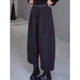 毛呢休闲裤女2025秋冬新款韩版大码梨形身材显瘦高腰九分奶奶裤