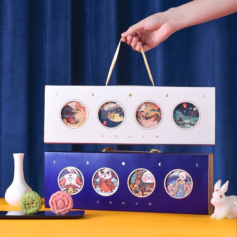 中秋节月饼包装盒4粒国潮风蛋黄酥礼品盒手提高档礼盒厂家现货批