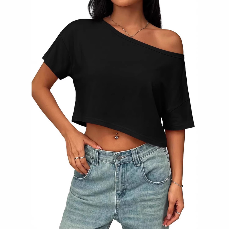 2026 Hot-Selling Cross-Border Women's T-Shirt, Off-Shoulder Crop Top, Sexy Style, Short-Sleeve, in Stock 2026 Hot-Selling Cross-Border Women's T-Shirt, Off-Shoulder Crop Top, Sexy Style, Short-Sleeve, in Stock