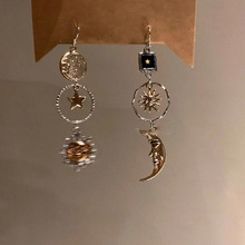 太阳月亮不对称流苏吊坠耳钩复古民族风气质耳环轻奢高级感耳饰女