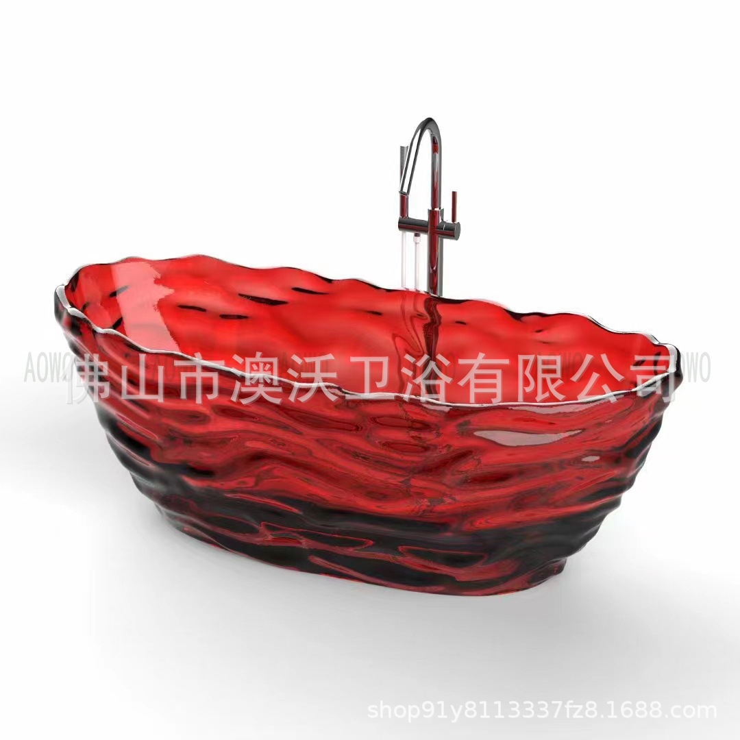 Onda de agua bañera de resina transparente bañera de cristal colorida forma de onda bañera de forma especial rojo en línea el mismo color