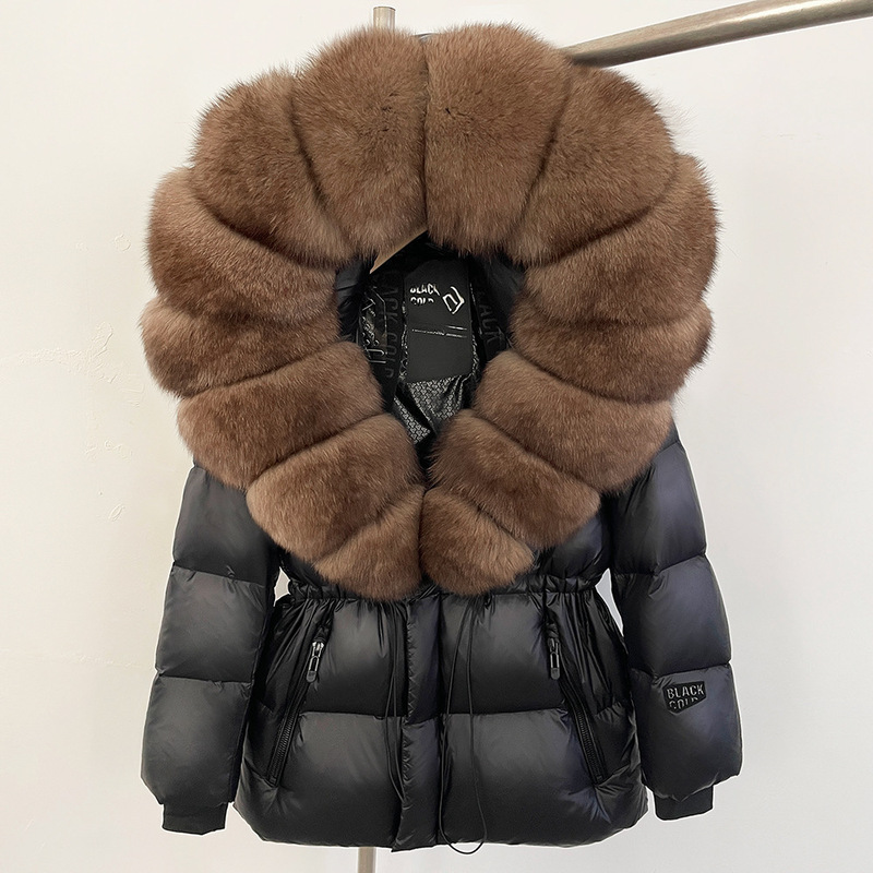 Goose down down Jacket for Women 2025 New Classy Fur Fox Fur Large Fur Collar Hooded down Jacket Mid-Length Jacket