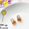 Two-color earrings with accessories, cream accessory, epoxy resin, phone case, decorations, handmade, with little bears