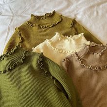 【现货】秋冬新款韩版儿童木耳边半高领针织衫女宝打底毛线衣服