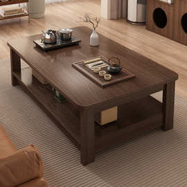 方形沙发茶桌中古风茶几小户型客厅家用双层小桌子简易出租屋