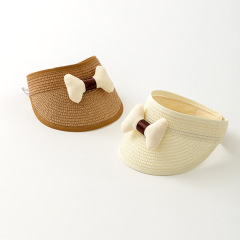 嬰兒草帽2024夏季新款可愛骨頭男童空頂帽戶外沙灘防曬女童遮陽帽