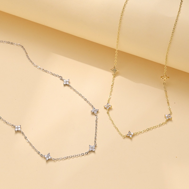 Cross-Border European and American Style Simple Zircon Four-Leaf Clover Necklace for Women, Light Luxury, High-End, Niche Design Jewelry Wholesale