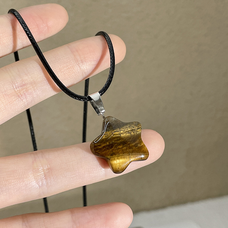 15g Weight Natural Stone Pendant Material Pendant Necklace Classification Leather Rope Chain Material 1 Piece Quantity Holiday, Daily Occasion natural stone, Leather rope Material Star Pattern Women's Gender Simple Style Style Simple Style Star Natural Stone Leather Rope Wholesale Pendant Necklace 8