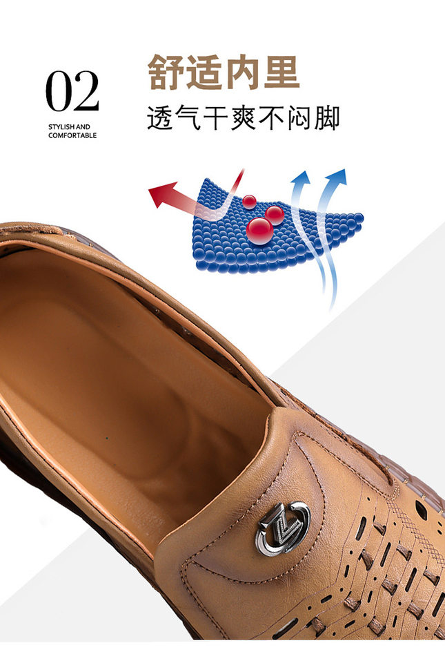 Dép sandal nam da dệt thoáng khí kiểu lười mũi vuông cỡ lớn — Màu kaki, Màu trắng, màu đen chi tiết 10