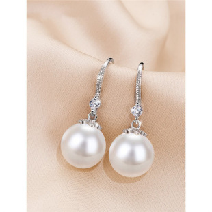 S925 Sterling Silver Pearl Ear Hook High-End Earrings Korean Style Personalized Mother Style Long Pearl Earrings Retro Earrings