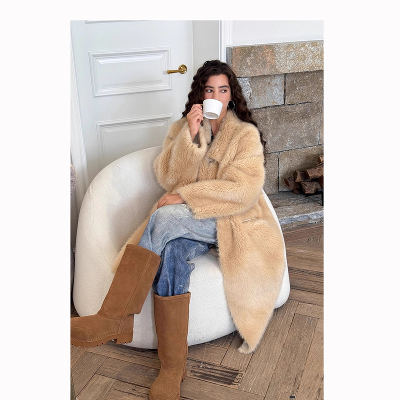 2025 New Winter Lamb Wool Sheep Shearling Coat Fur Integrated Eco-Friendly Imitation Fur Jacket Mid-Length Young Style