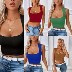 Cross-border European and American Women's Fashion 2024 New Slimming Casual Short Sleeveless Bustier Tank Top for Outerwear and Inner Wear