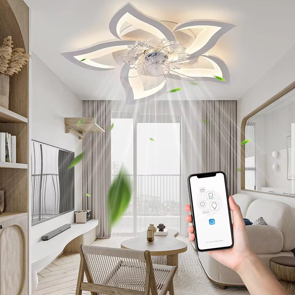 Transfronterizos dedicados a la lámpara de ventilador de techo de estilo petal moderno sala de estar dormitorio temperatura de color ajustable fábrica directa