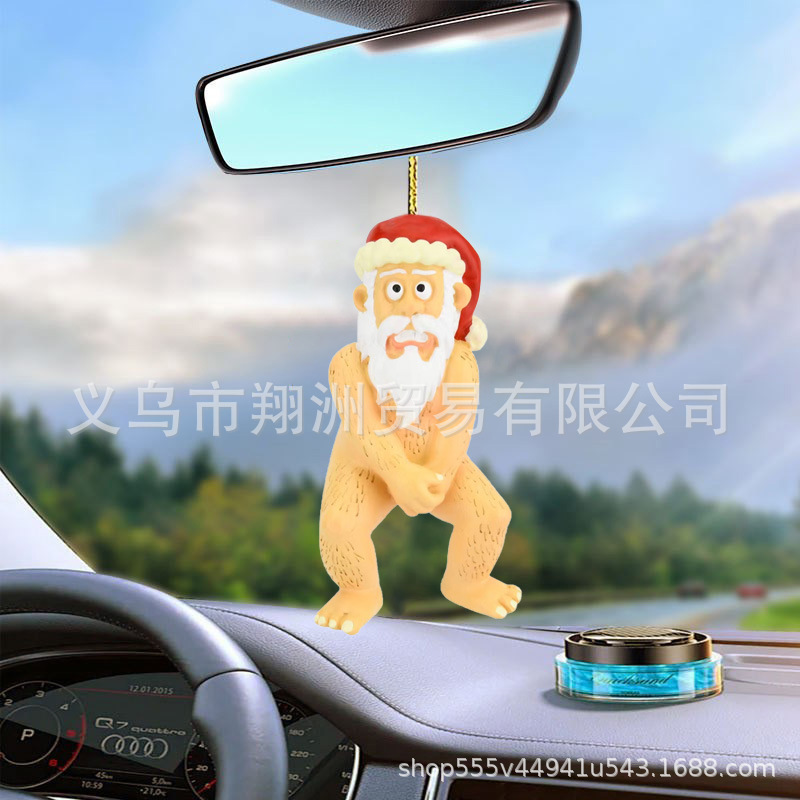 Nuevos productos transfronterizos de decoración de Navidad dibujos animados tímidos Santa acrílico colgante espejo retrovisor plano