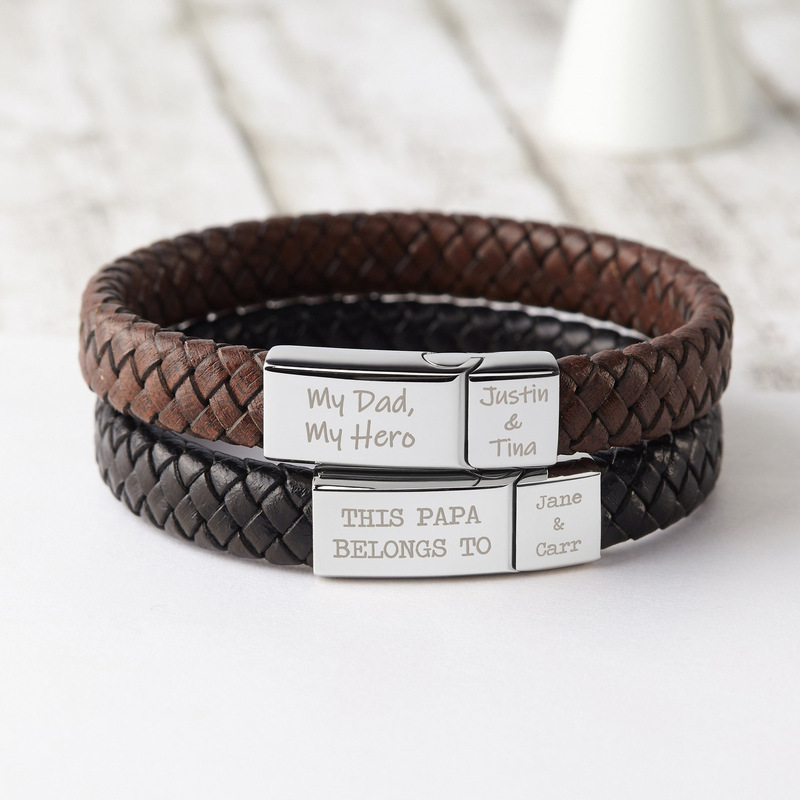 Engravable Stainless Steel Magnetic Clasp Leather Bracelet Father's Day Hand-Woven Leather Cord Bracelet Father's Day Gift Engravable Stainless Steel Magnetic Clasp Leather Bracelet Father's Day Hand-Woven Leather Cord Bracelet Father's Day Gift