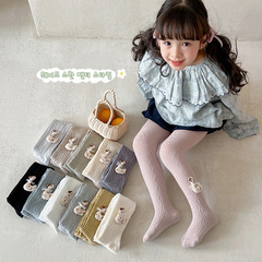 跨境女童春秋棉薄款連褲襪兒童洋氣波浪紋外穿打底褲寶寶卡通褲襪