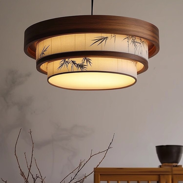 Song Dynasty Aesthetic Fabric Chandelier, Antique Style Bamboo Leaf Bedroom, Restaurant, Tea Room, Solid Wood Fabric Decoration Atmosphere Ceiling Lamp