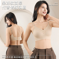 新款无痕蕾丝无钢圈细肩带文胸舒适大胸显小防下垂聚拢内衣女胸罩