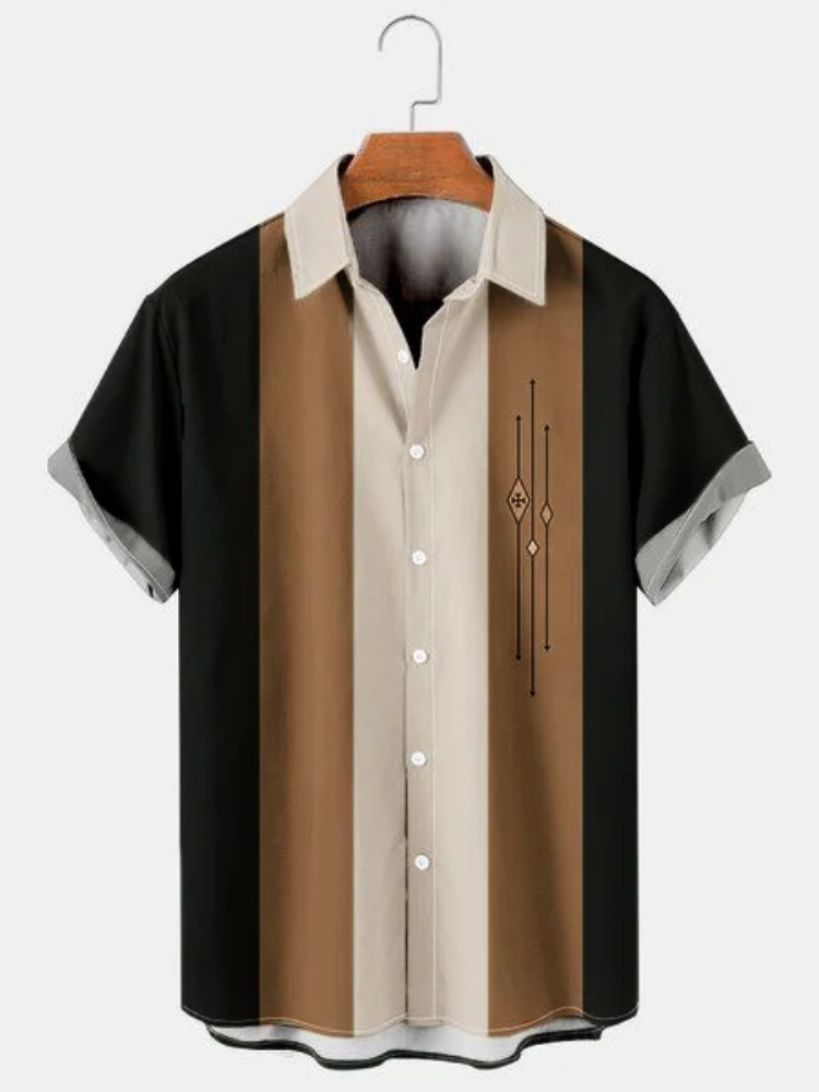 Estación independiente transfronteriza europea y americana nueva camisa para hombre impresión digital 3D Hawaii blusa casual de manga corta a rayas anchas