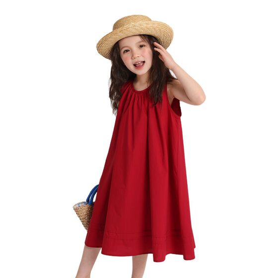 Pudding Haru Children's Wear Girls' Holiday Style Skirt 2025 Summer New Children's All-match Red Cotton dress