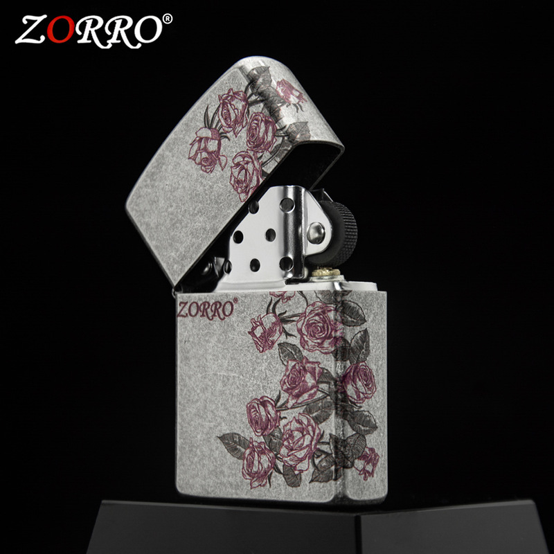 ZORRO ゾロ古代シルバー熱い愛ローズ彫刻灯油ライターパーソナライズされたクリエイティブ本物の加工卸売ギフト|undefined