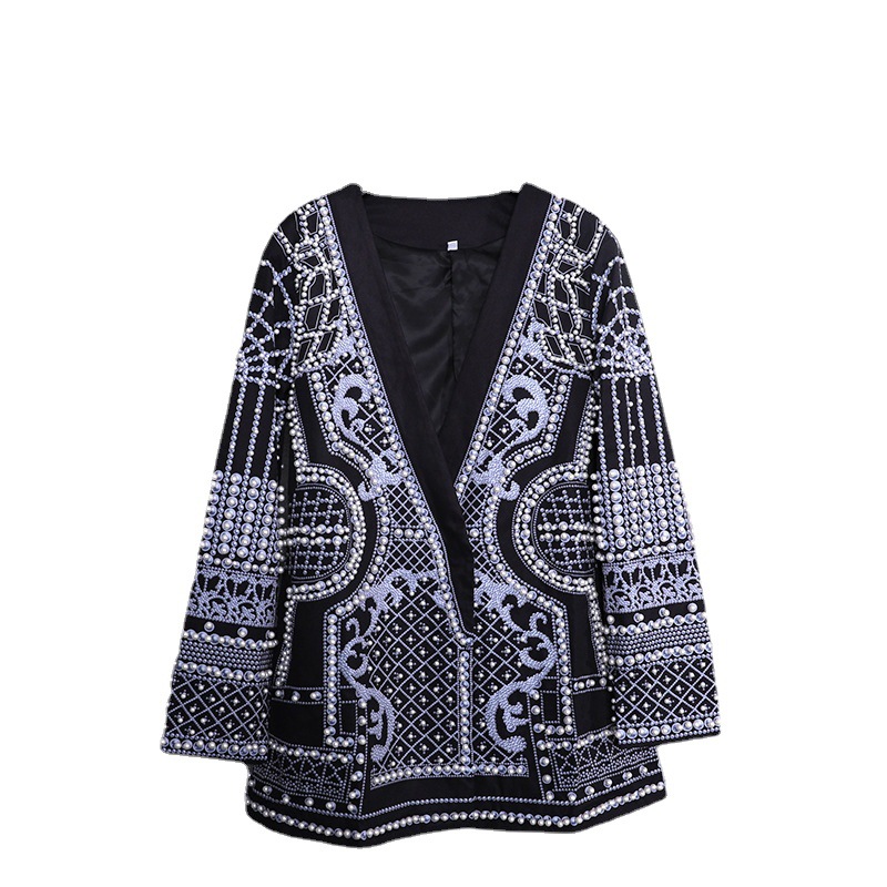 Blazer con Estampado Digital y Pedrería de Manga Larga