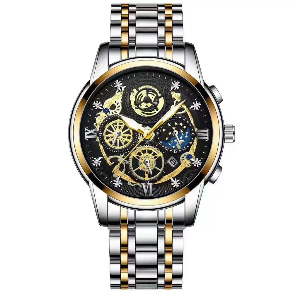KASARO Waterproof Quartz Men's Watch - Trendy Design with Stylish Dual-Tone Bracelet