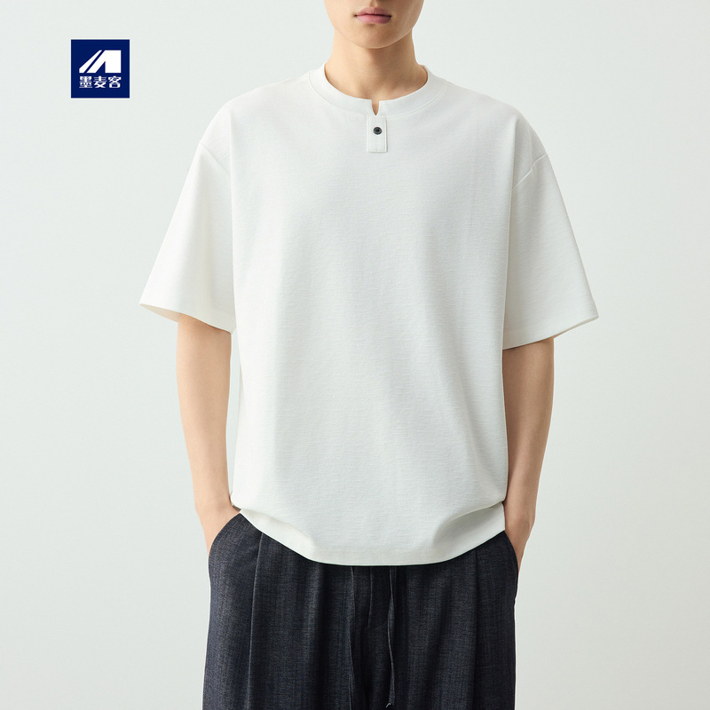 Momax High-Quality Commuter Textured Small Placket Men's Short Sleeve T-Shirt Summer New Cotton Blend Half-Sleeve Men's 75680 Momax High-Quality Commuter Textured Small Placket Men's Short Sleeve T-Shirt Summer New Cotton Blend Half-Sleeve Men's 75680