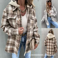 Европейские и американские взрывы 2023 Ebay Зимнее Женское пальто Модное шерстяное клетчатое пальто с капюшоном (съемное)