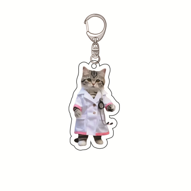 Plátano gato feliz gato acrílico llavero comida gato gato cabeza emoji paquete llavero divertido