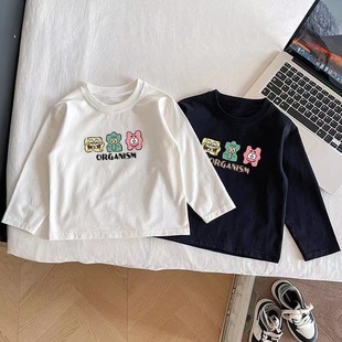 100 Cotton Long-sleeved T-shirt Children's Baby's Top Spring and Autumn 2024 New Round Neck Loose Korean Style Small and Medium-sized Children