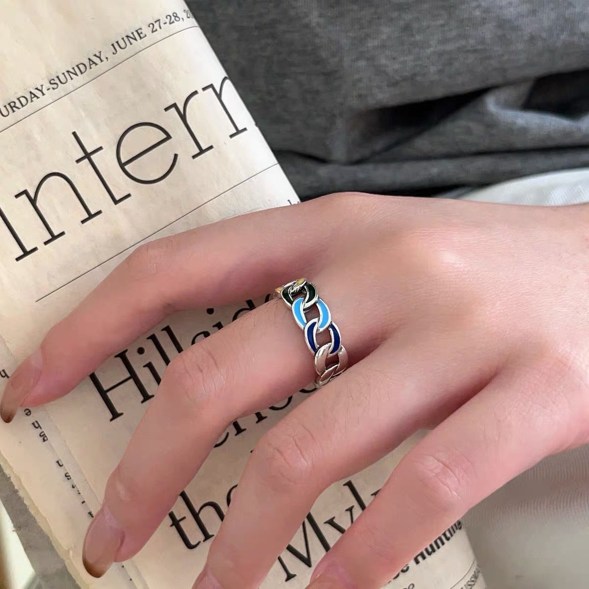 Cuban Link Ring Sterling Silver 925 Unisex Adjustable Ring_voghion.com