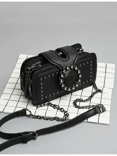 Chanel-Style Mini Chain Bag 2024 Bags Trendy Personalized Shoulder Crossbody Bag with Rhinestones Light Luxury Retro Bag