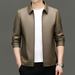 2024 Men's Autumn Leather Jacket Coat New Men's Lapel Casual Leather Jacket Coat Trendy