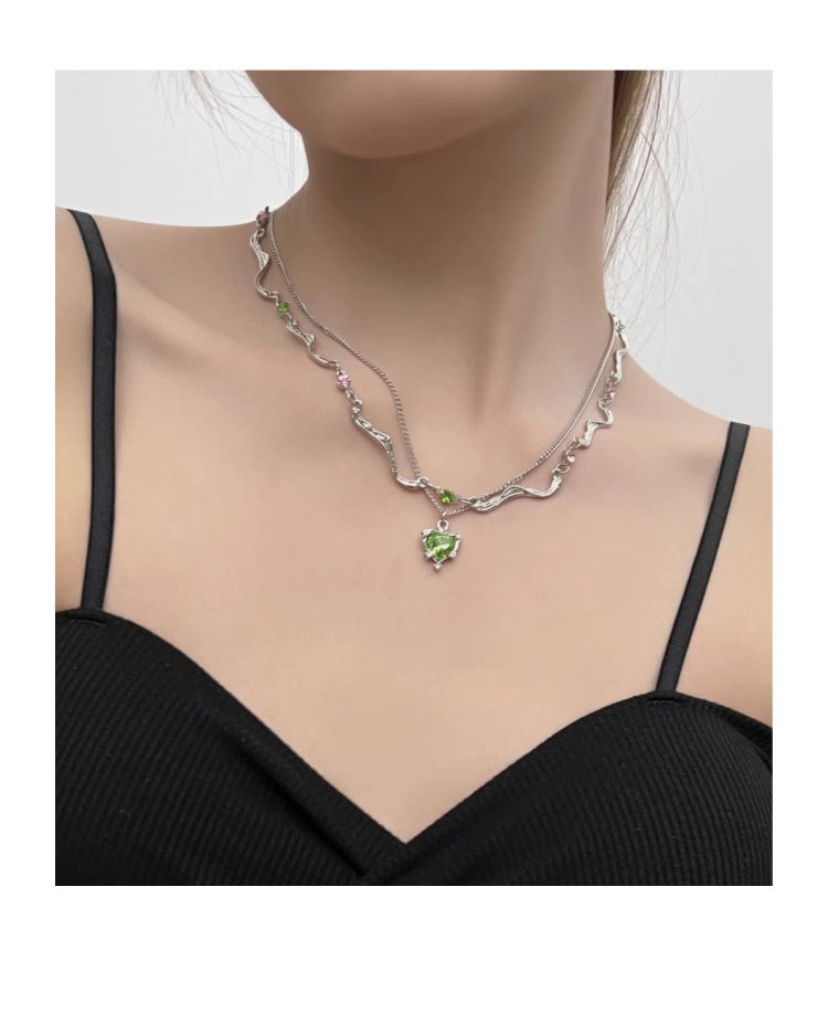 Titanium Steel Chain Material Simple Style Heart Shape Alloy Titanium Steel Artificial Rhinestones Women's Double Layer Necklaces